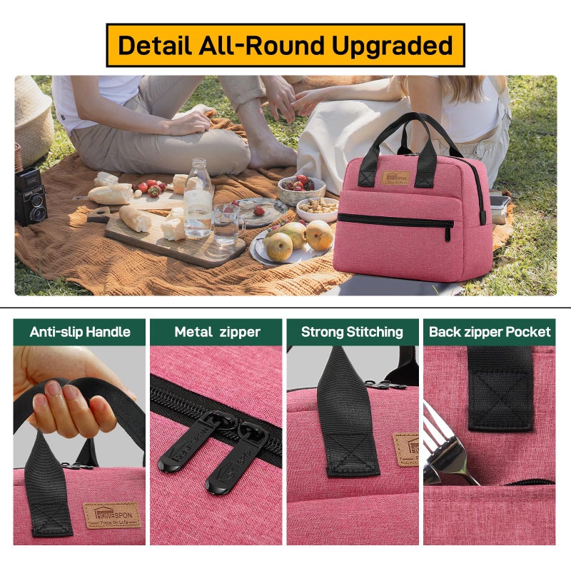 HOMESPON Insulated Lunch Bag for Women Men Lunch Box Cooler Lunch Tote for Work Picnic (Rose) - Image 4
